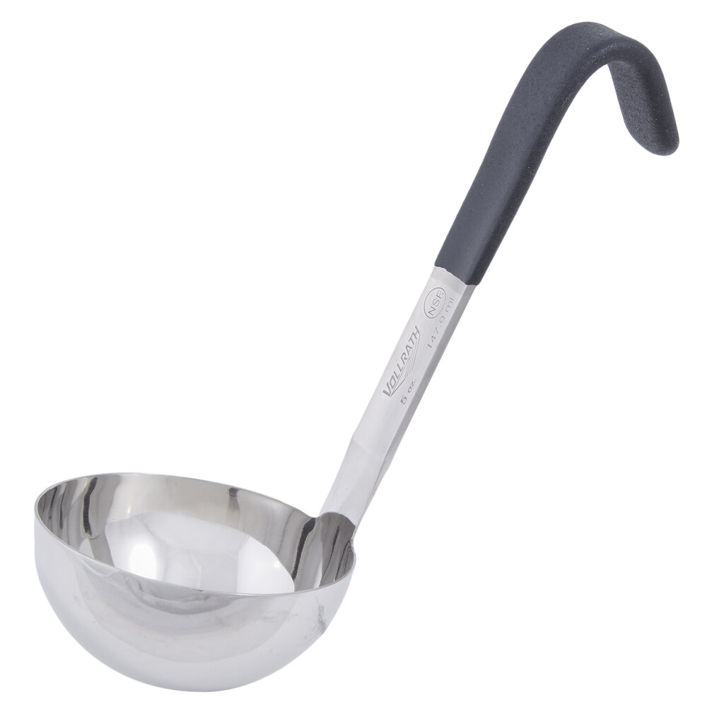 Vollrath 4970520 Jacob's Pride® 5 oz. One-Piece Stainless Steel Ladle with Short Black Kool-Touch® Handle