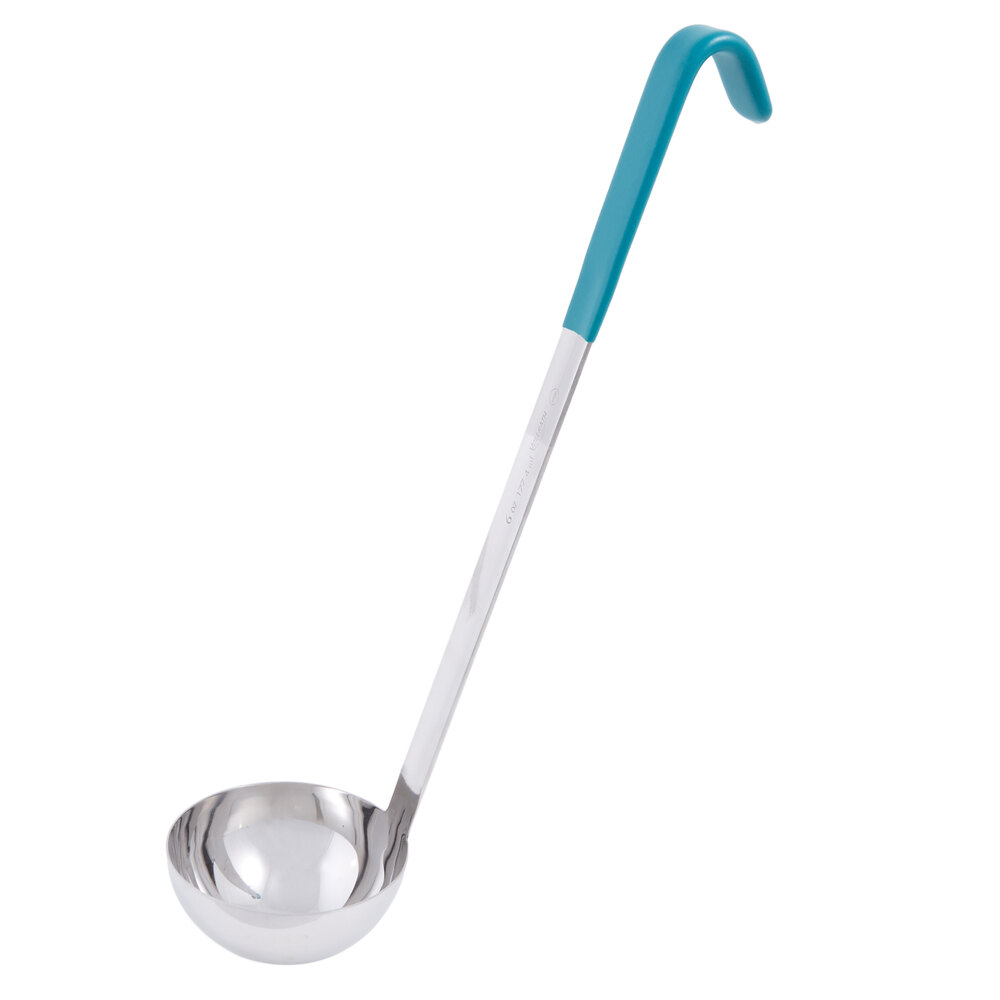 Vollrath 4980655 Jacob's Pride® 6 oz. One-Piece Stainless Steel Ladle with Teal Kool-Touch® Handle