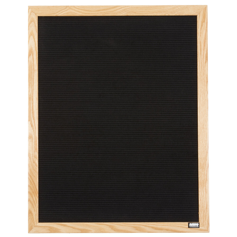 Aarco AOFD3024L 30" x 24" Black Felt Open Face Vertical Indoor Message Board with Solid Oak Wood Frame and 3/4" Letters