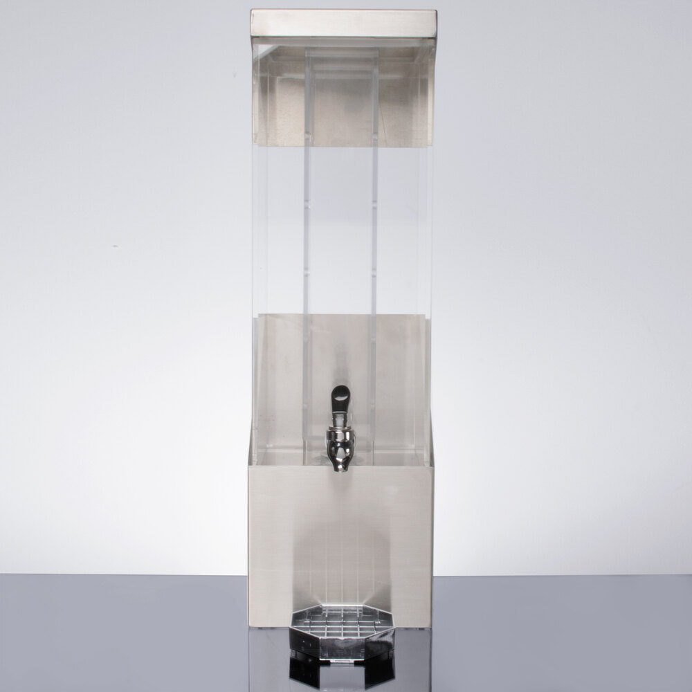 Cal-Mil 1991-3INF-55 3 Gallon Square Stainless Steel Beverage Dispenser with Infusion Chamber - 7 1/4" x 9 1/2" x 24 1/2"