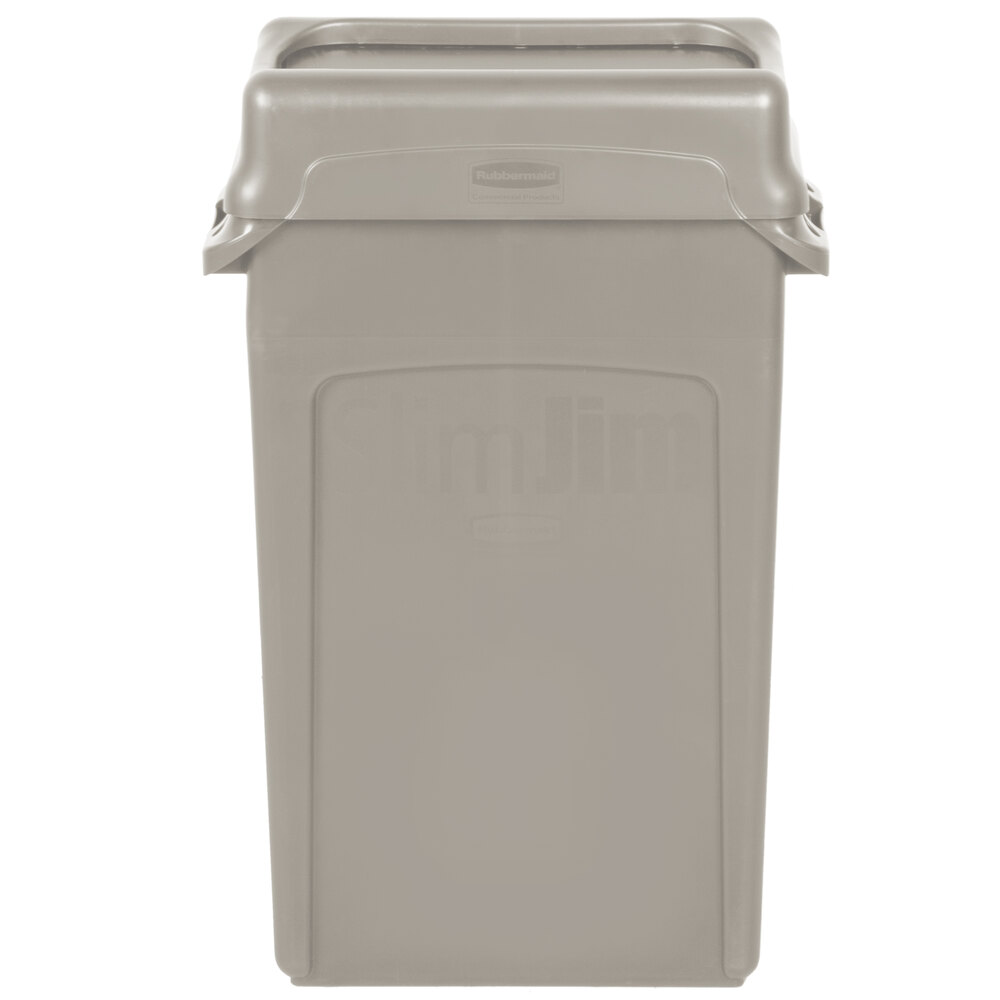 Rubbermaid® Slim Jim 92 Qt. / 23 Gallon Beige Rectangular Trash Can with Beige Drop Shot Lid