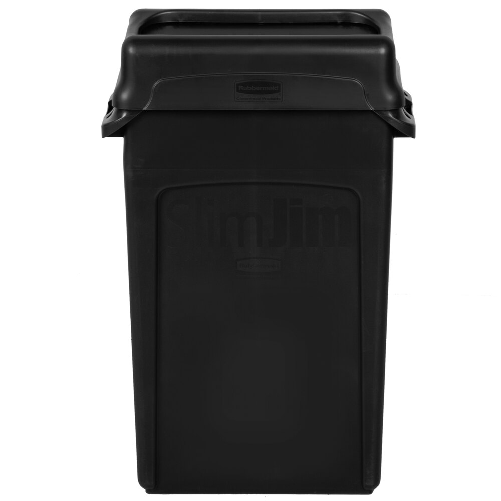 Rubbermaid® Slim Jim 92 Qt. / 23 Gallon Black Rectangular Trash Can with Black Drop Shot Lid