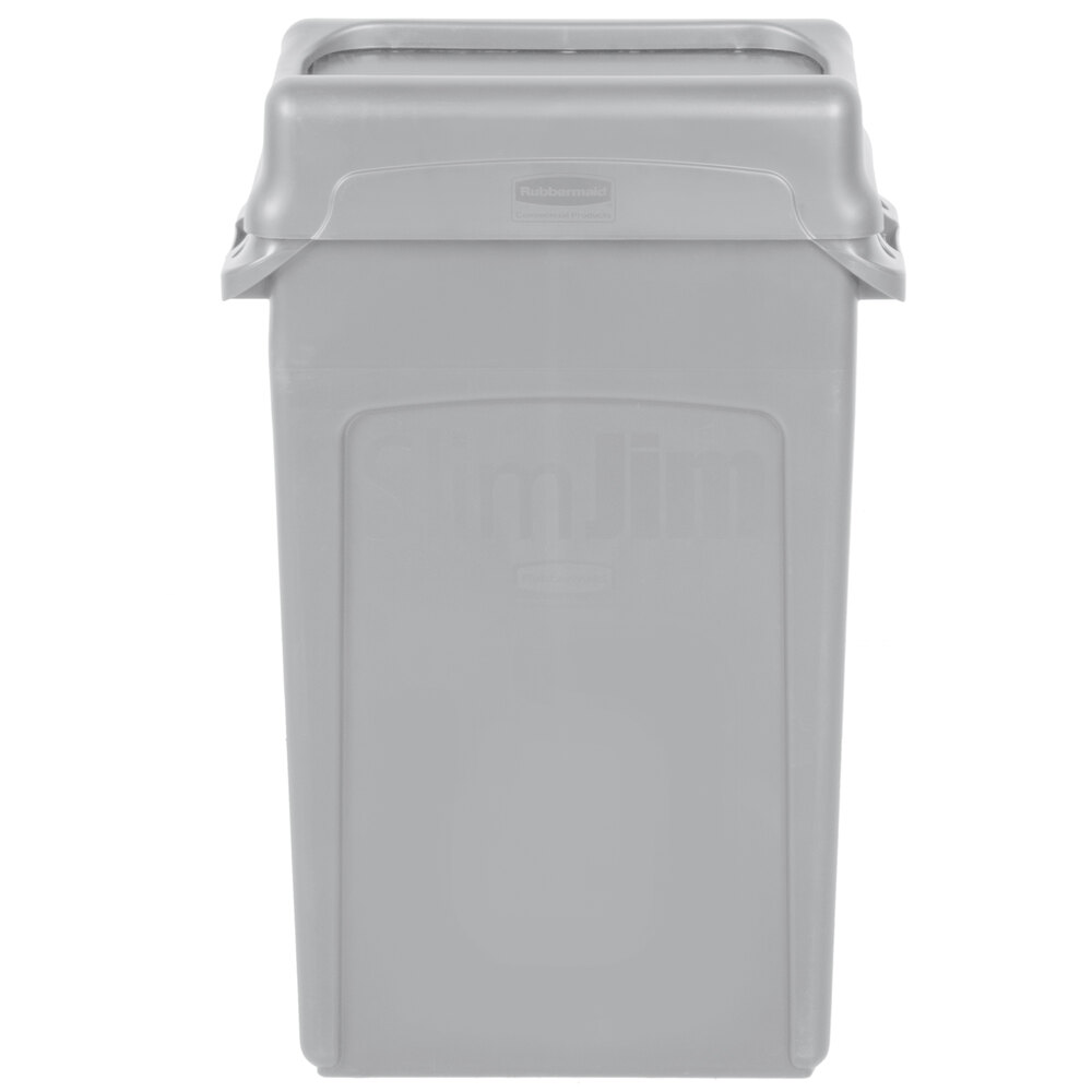 Rubbermaid® Slim Jim 92 Qt. / 23 Gallon Gray Rectangular Trash Can with Gray Drop Shot Lid