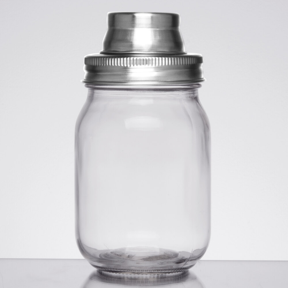 Tablecraft MJS14 14 oz. Glass 3-Piece Mason Jar Cocktail Shaker