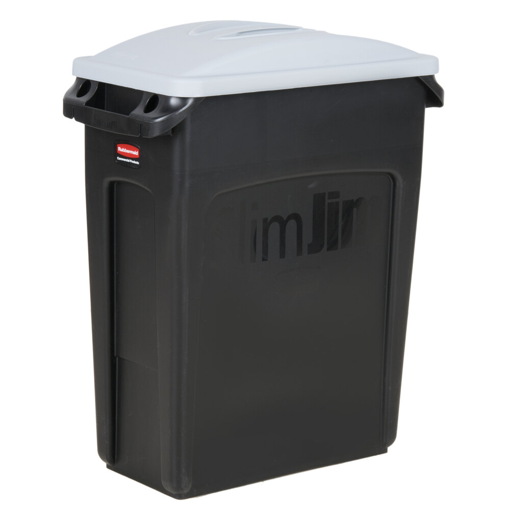 Rubbermaid® Slim Jim 64 Qt. / 16 Gallon Black Rectangular Trash Can with Light Gray Handled Lid