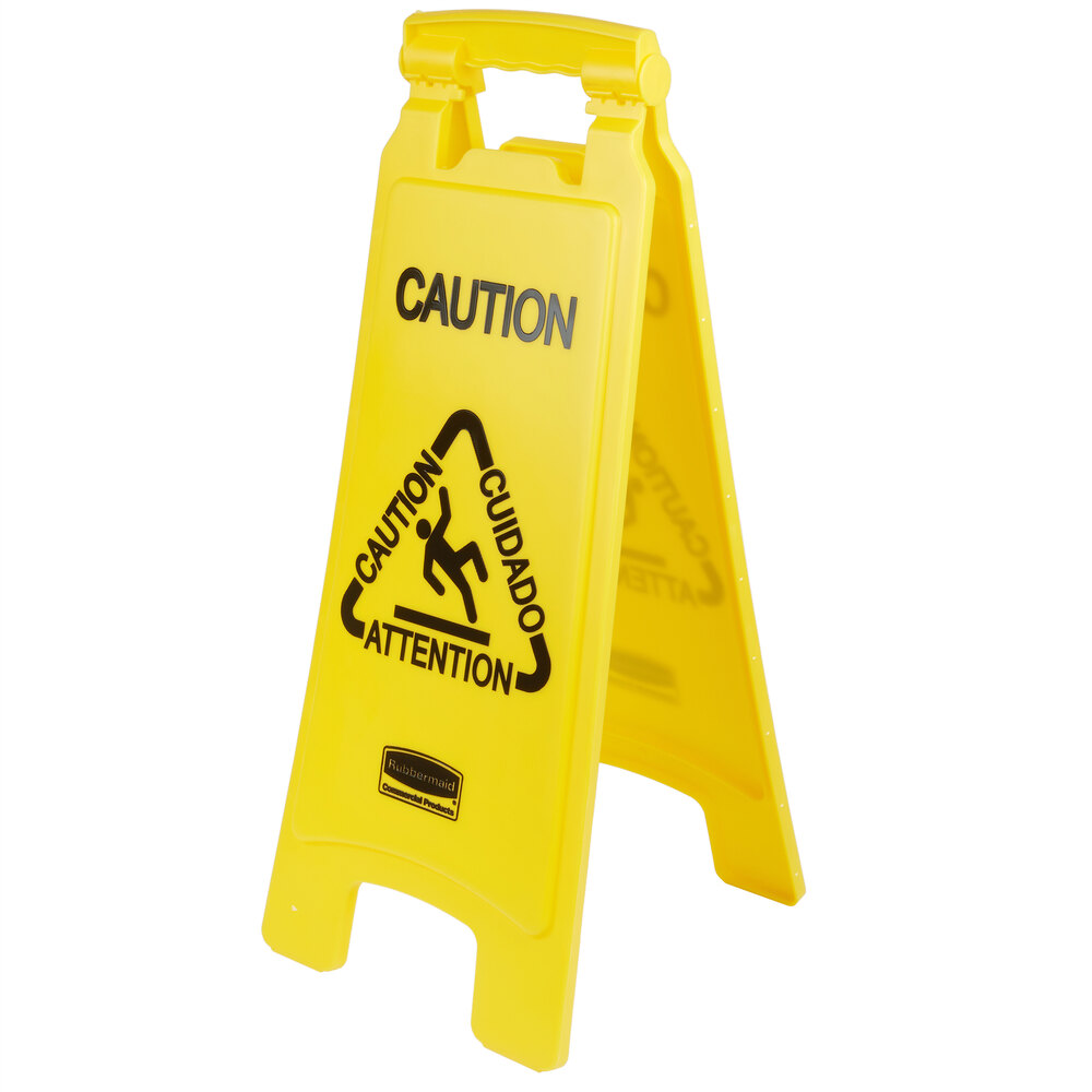 Rubbermaid® FG611200YEL 25" Yellow Double Sided Multi-Lingual Caution Wet Floor Sign