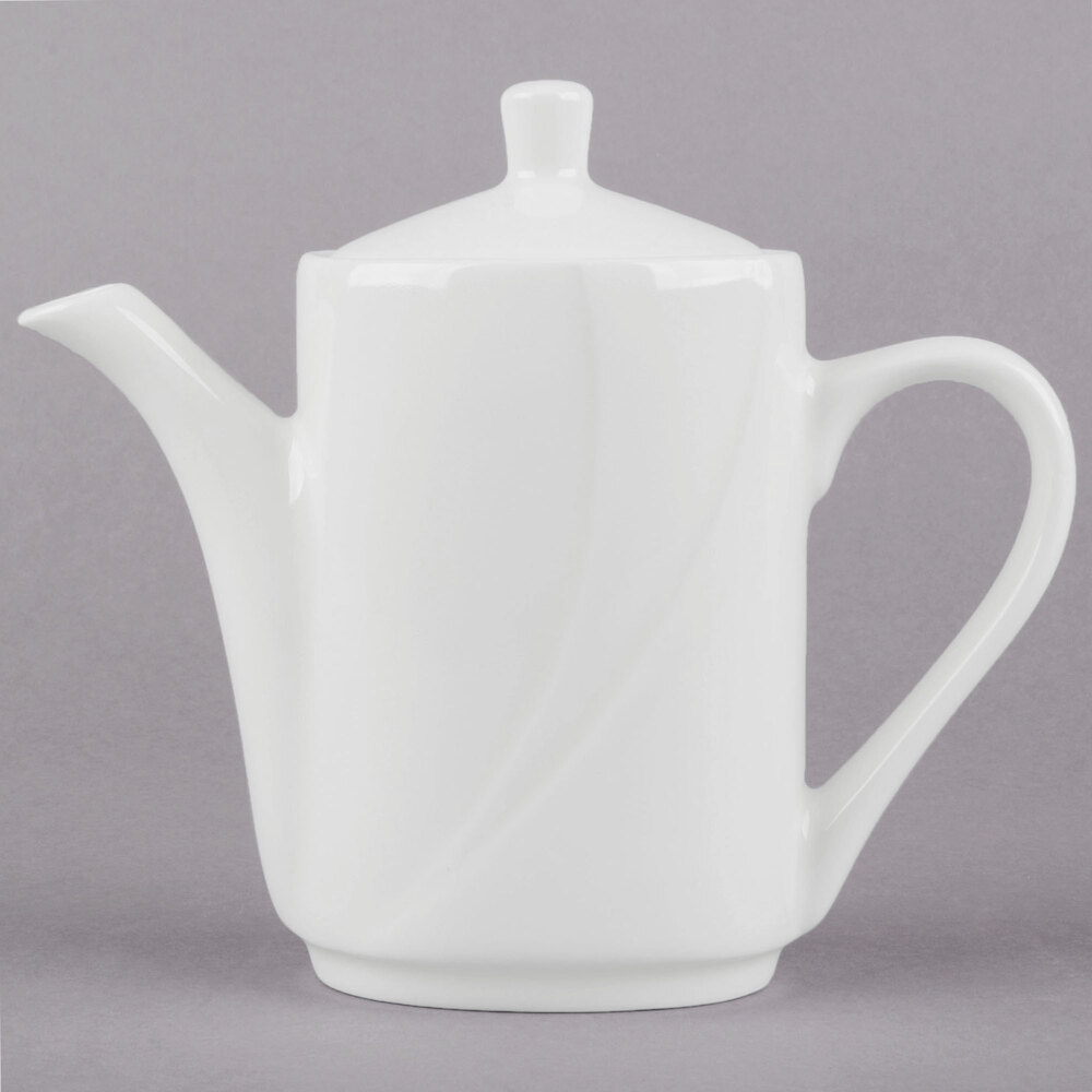 Tuxton ASU-101 San Marino AlumaTux Pearl White (European White) 11 oz. China Coffee Pot With Lid - 6/Case