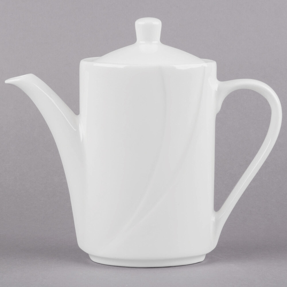 Tuxton ASU-102 San Marino AlumaTux Pearl White (European White) 21 oz. China Coffee Pot With Lid - 6/Case