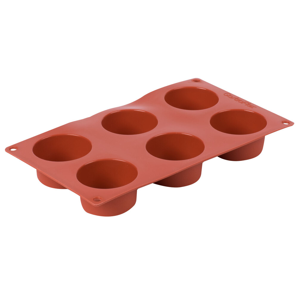 Matfer Bourgeat 257915 Gastroflex Orange Silicone 6 Compartment 2 oz. Muffin Mold