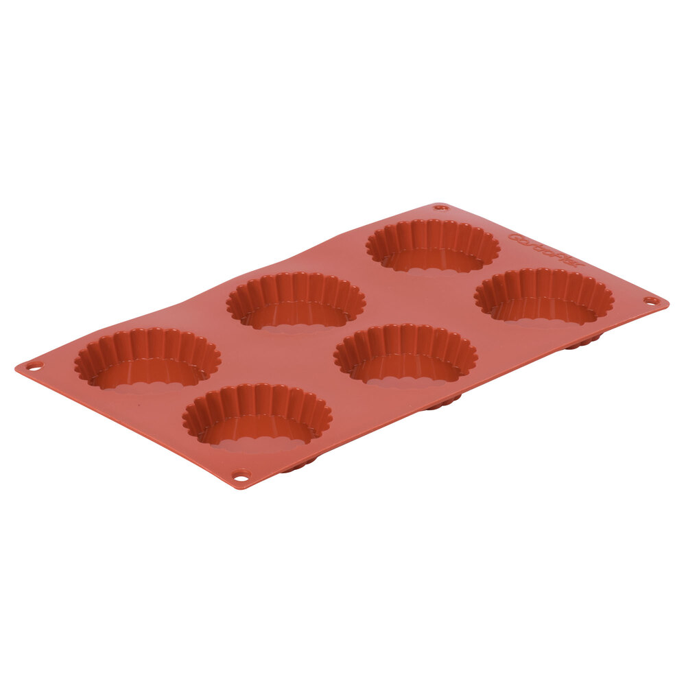 Matfer Bourgeat 257926 Gastroflex Orange Silicone 6 Compartment Fluted Tart Mold