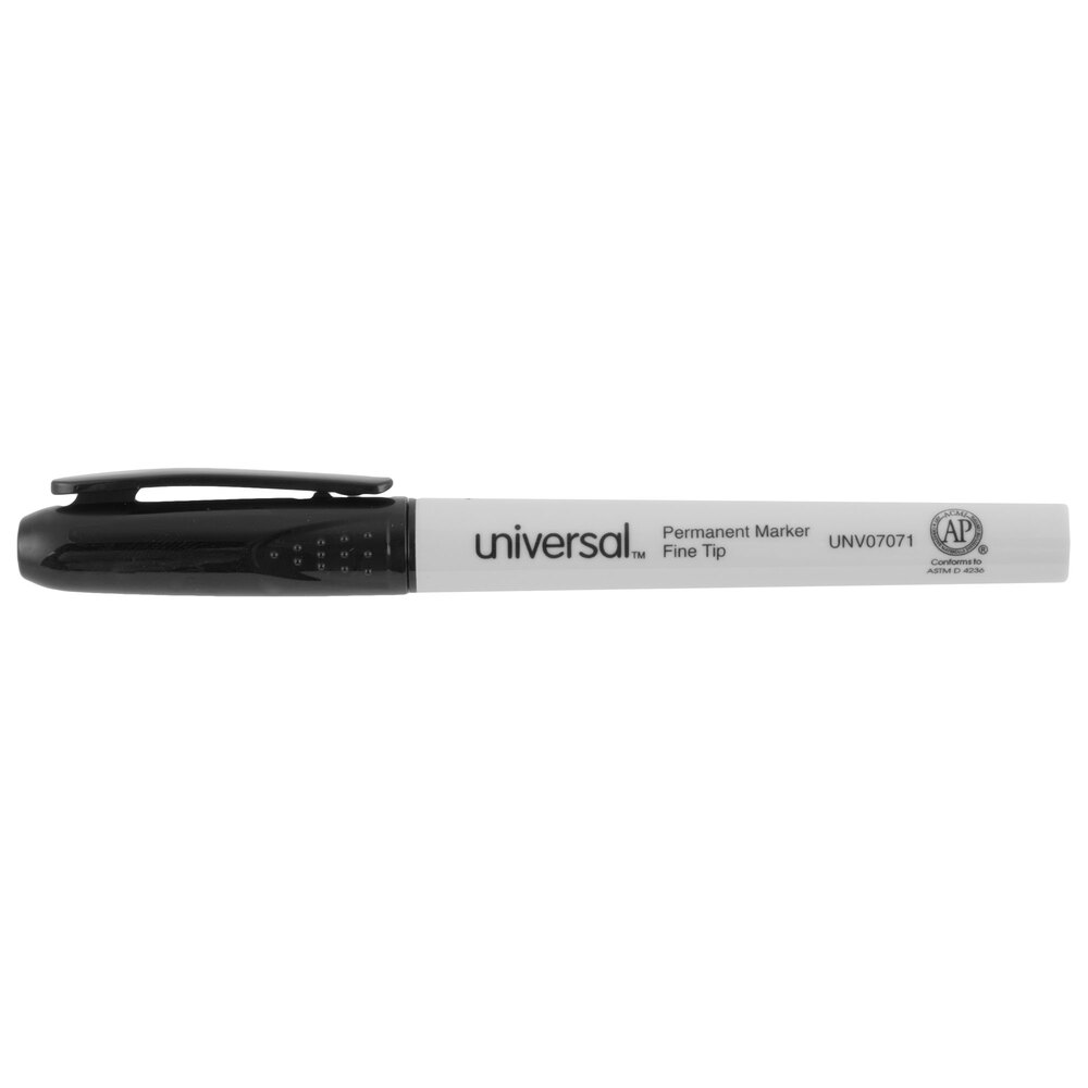 Universal UNV07071 Black Fine Point Pen Style Permanent Marker - 12/Pack