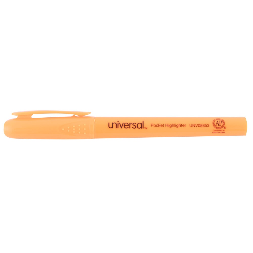 Universal UNV08853 Fluorescent Orange Chisel Tip Pen Style Highlighter with Pocket Clip - 12/Pack