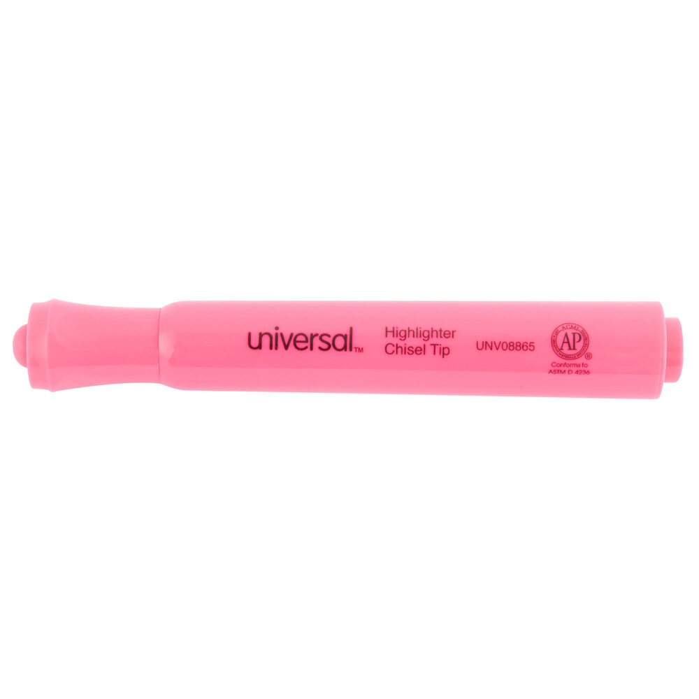 Universal UNV08865 Fluorescent Pink Chisel Tip Desk Style Highlighter - 12/Pack