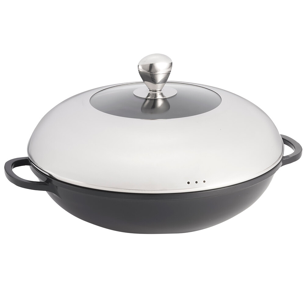 Tablecraft CWDC1040 CaterWare 3 Qt. Die-Cast Induction Ready Wok with Lid - 13" x 3"