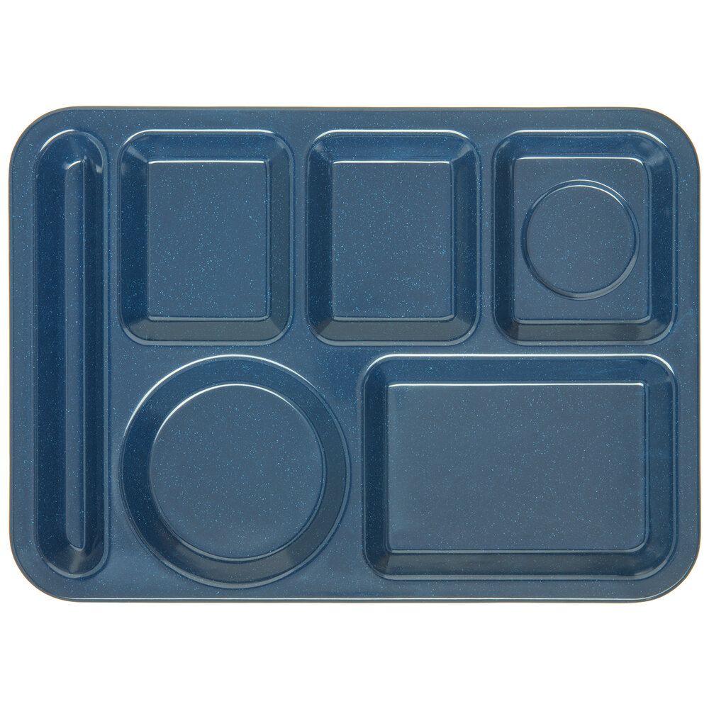 Carlisle 4398035 10" x 14" Left Handed Heavy-Duty Melamine NSF Cafe Blue 6 Compartment Tray