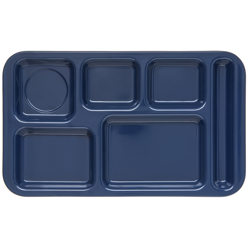 Carlisle 4398250 Space Saver 9" x 15" Right Handed Heavy-Duty Melamine NSF Dark Blue 6 Compartment Tray