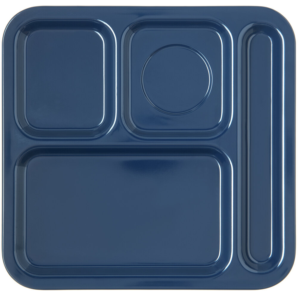 Carlisle 4398450 10" x 9 3/4" Right Handed Heavy-Duty Melamine NSF Dark Blue 4 Compartment Tray