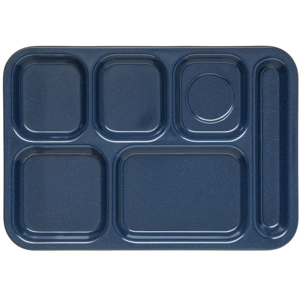 Carlisle 4398835 10" x 14" Right Handed Heavy-Duty Melamine NSF Cafe Blue 6 Compartment Tray