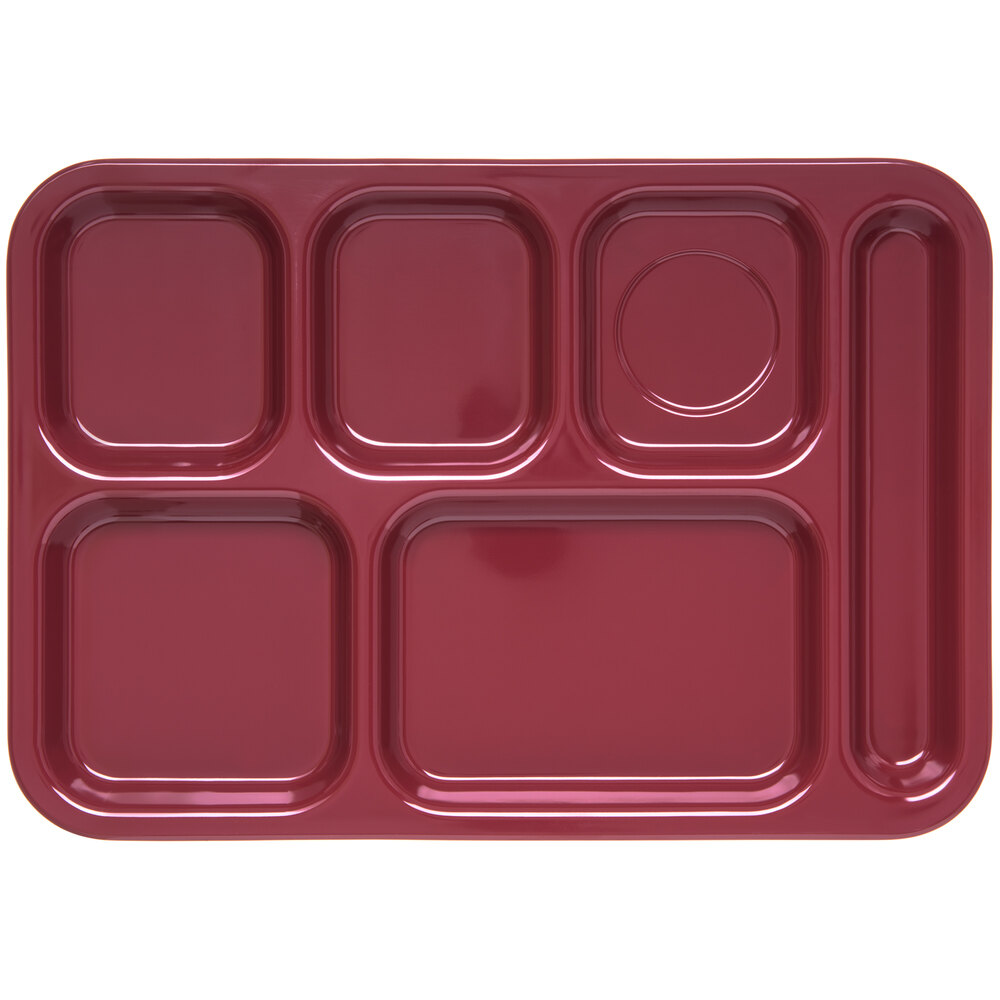 Carlisle 4398885 10" x 14" Right Handed Heavy-Duty Melamine NSF Dark Cranberry 6 Compartment Tray