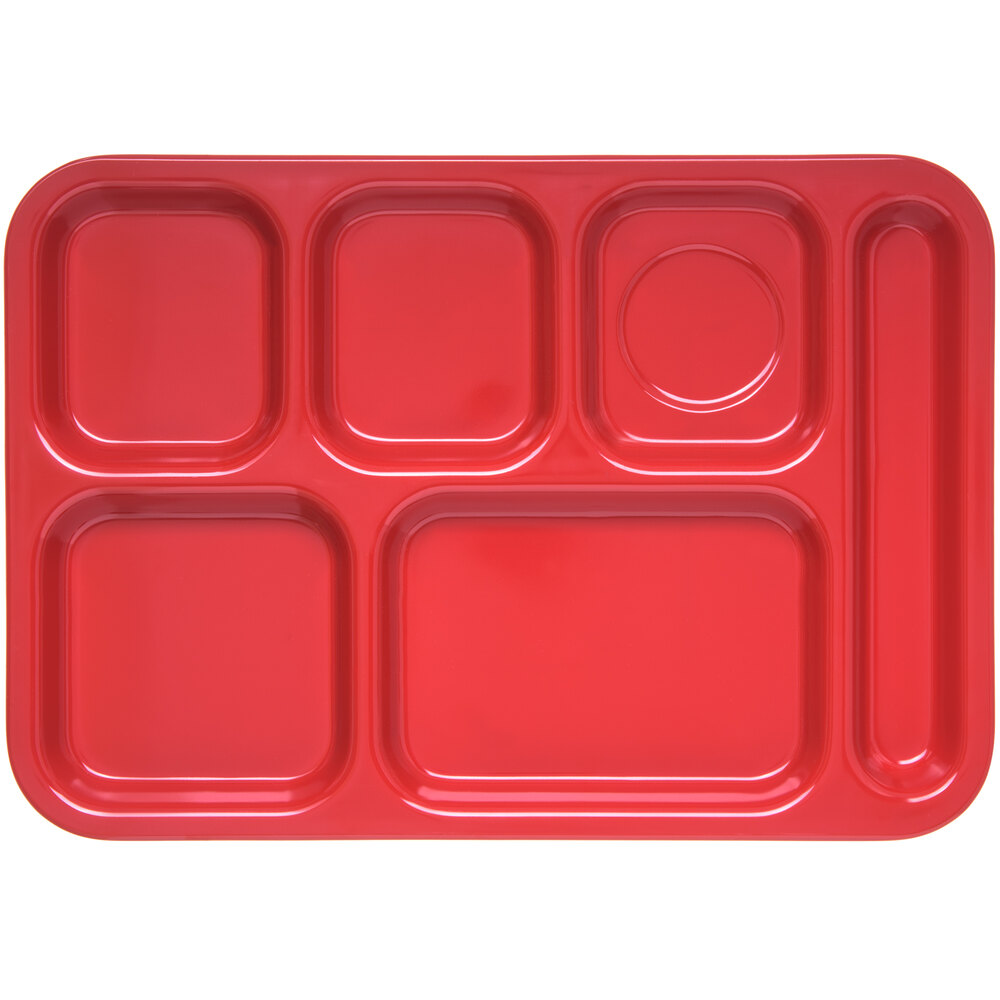 Carlisle 4398805 10" x 14" Right Handed Heavy-Duty Melamine NSF Red 6 Compartment Tray