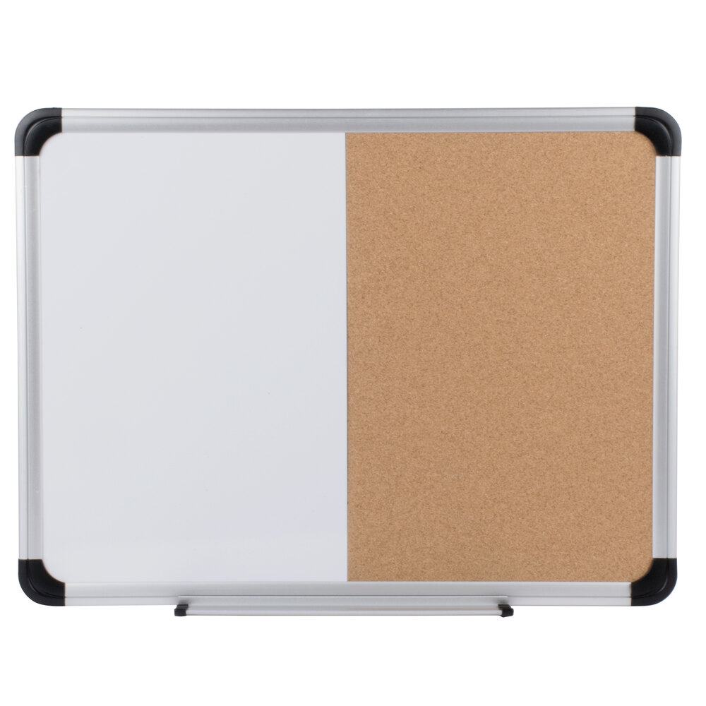 Universal UNV43742 24" x 18" Two Panel Board with White Write-On Dry Erase Board, Natural Cork Board, and Aluminum Frame