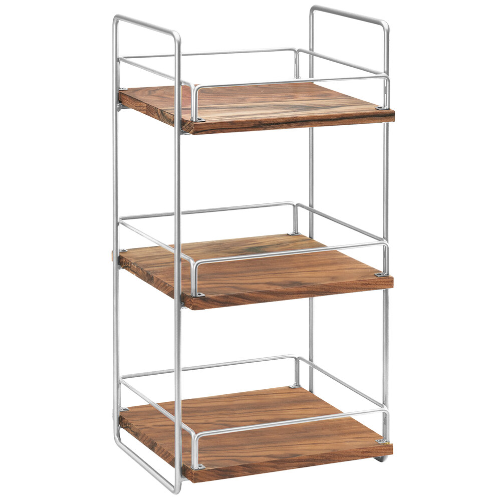 Cal-Mil 3704-3-49 Mid-Century Wood and Chrome Three Tier Merchandiser - 13" x 12" x 26"