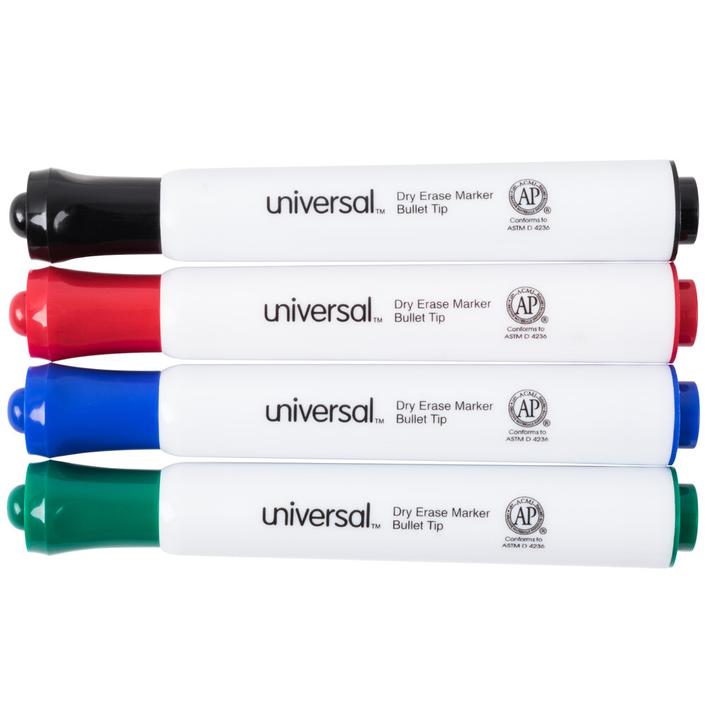Universal UNV43680 Bullet Tip Desk Style Dry Erase Marker, Color Assortment - 4/Pack