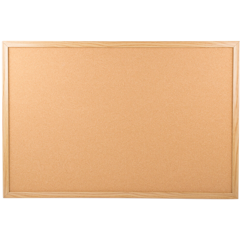 Universal UNV43603 24" x 36" Natural Cork Board with Oak Frame
