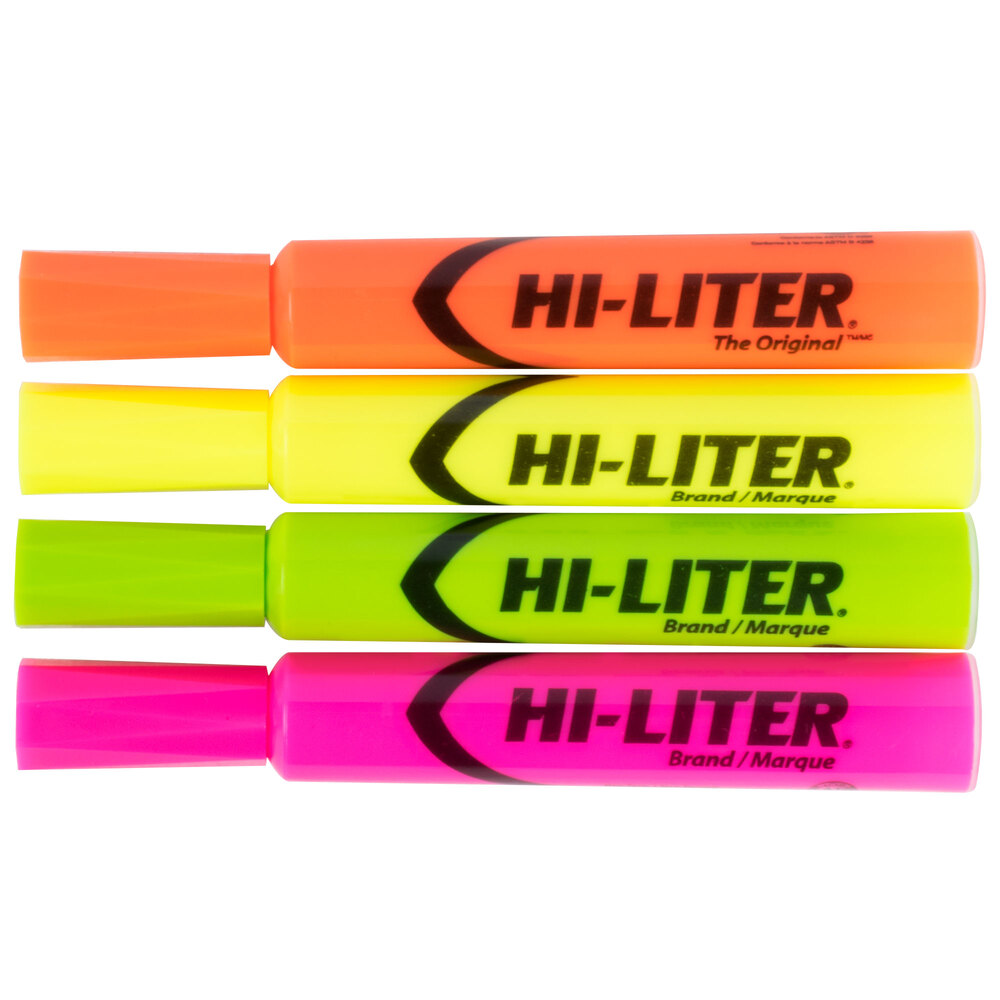 Avery® 24063 Hi-Liter® Chisel Tip Desk Style Highlighter, Fluorescent Color Assortment - 4/Pack