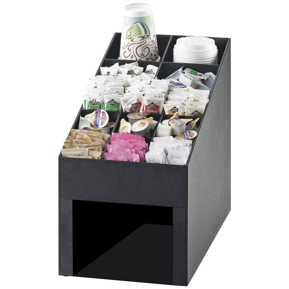 Cal-Mil 2042 Classic Black Cup / Lid / Condiment Organizer with Napkin Dispenser Slot - 10" x 17 1/4" x 14 3/4"