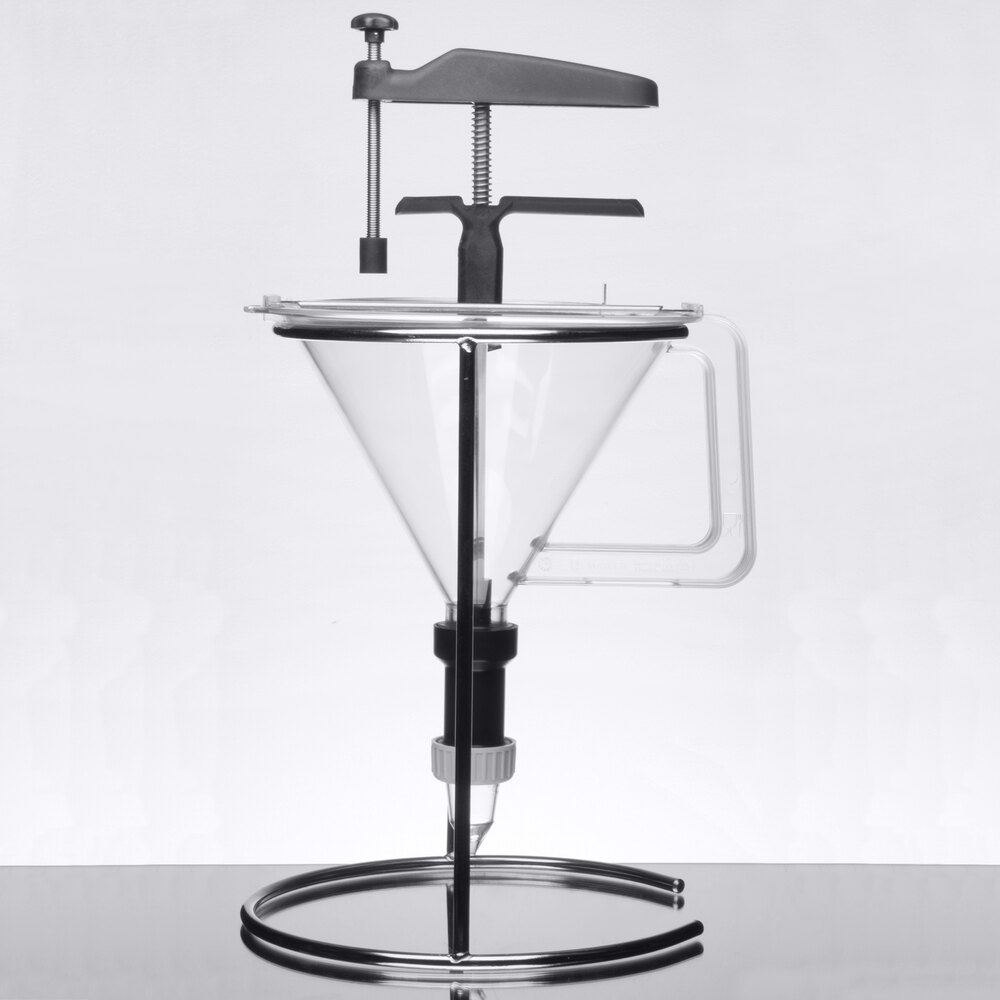 Matfer Bourgeat 116605 1.5 Qt. (48 oz.) Polycarbonate Portion Control Funnel with Chrome-Plated Wire Stand