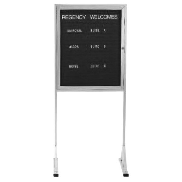 Aarco FMD3630 36" x 30" x 72" Enclosed Aluminum Indoor Freestanding Message Center with Black Letter Board - 1 Hinged Locking Door
