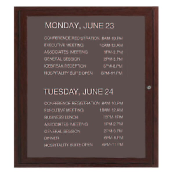 Aarco OADCW3630L 36" x 30" Enclosed Hinged Locking 1 Door Aluminum with Powder Coated Cherry Finish Outdoor Directory Board with Black Vinyl Letter Board and 3/4" Letters