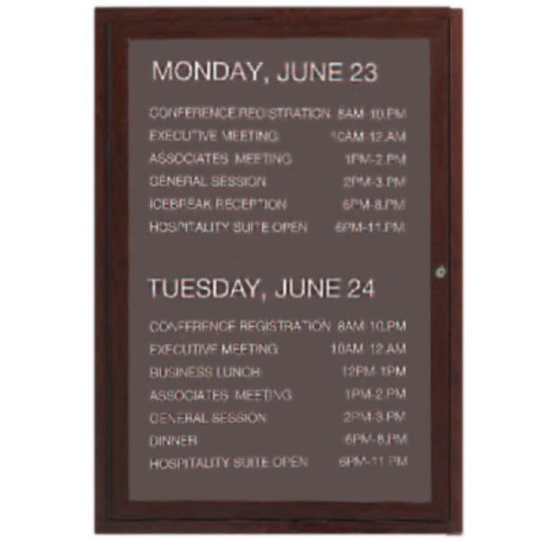 Aarco OADCW4836L 48" x 36" Enclosed Hinged Locking 1 Door Aluminum with Powder Coated Cherry Finish Outdoor Directory Board with Black Vinyl Letter Board and 3/4" Letters