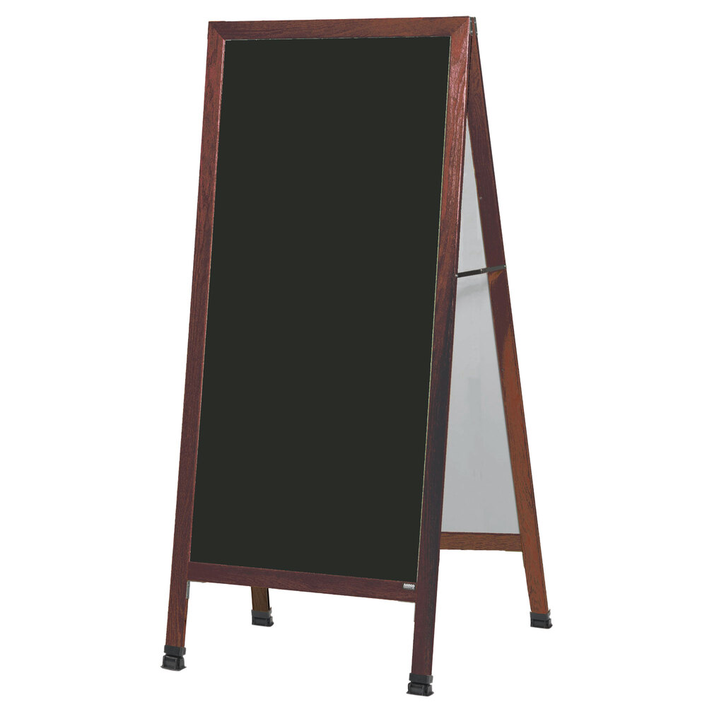 Aarco MLA5SB 68" x 30" Cherry A-Frame Sign Board with Black Write-On Porcelain Marker Board