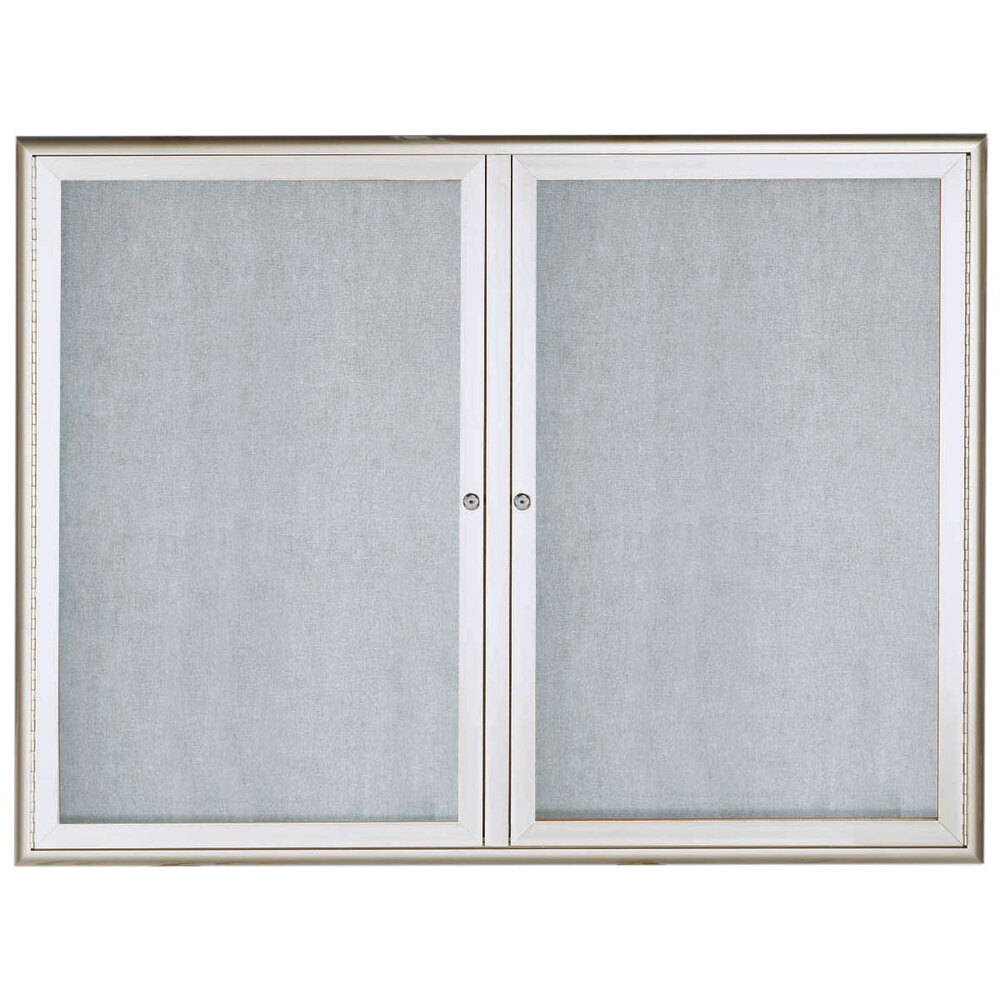 Aarco OWFC3648 36" x 48" Silver Enclosed Locking Aluminum Indoor / Outdoor Bulletin Board with Waterfall Style Frame