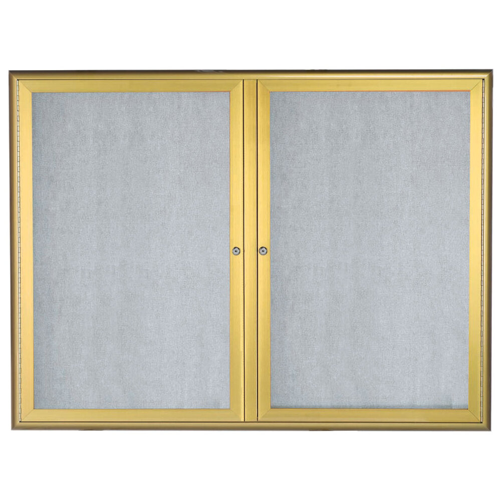 Aarco OWFC3648G 36" x 48" Gold Enclosed Locking Aluminum Indoor / Outdoor Bulletin Board with Waterfall Style Frame