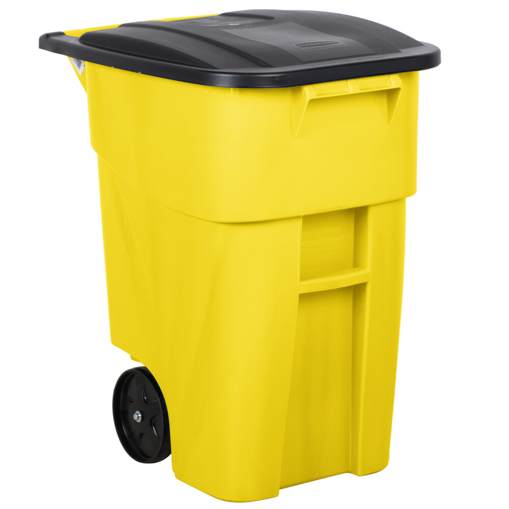 Rubbermaid® FG9W2700YEL 50 Gallon Yellow Wheeled Rectangular Trash Can with Lid