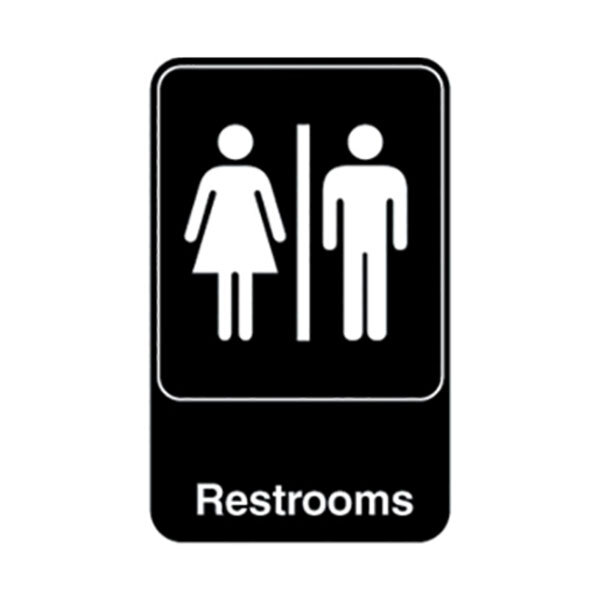 Vollrath 5617 Traex® Restrooms Sign - Black and White, 6" x 9"
