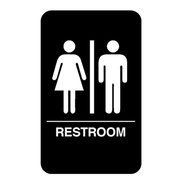 Vollrath 5633 Traex® Restroom Sign with Braille - Black and White, 6" x 9"