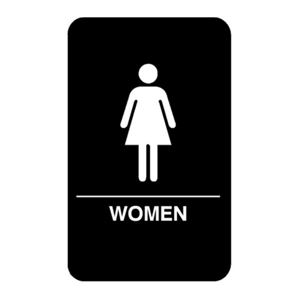 Vollrath 5634 Traex® Women's Restroom Sign with Braille - Black and White, 6" x 9"