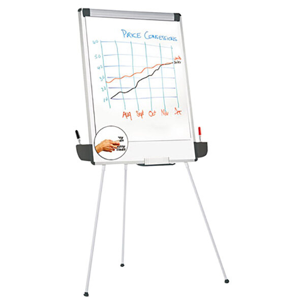 Universal UNV43031 29" x 41" White and Gray Tripod Style Dry Erase Easel