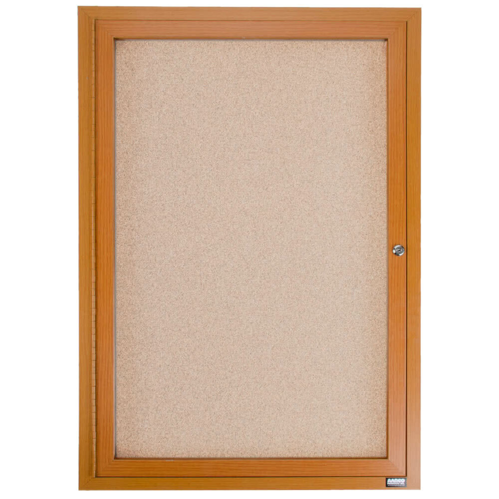 Aarco OBC3630R 36" x 30" Enclosed Indoor Hinged Locking 1 Door Bulletin Board with Natural Oak Frame