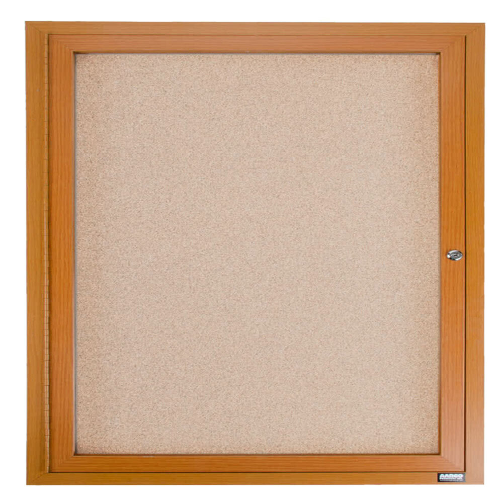 Aarco OBC3636R 36" x 36" Enclosed Indoor Hinged Locking 1 Door Bulletin Board with Natural Oak Frame