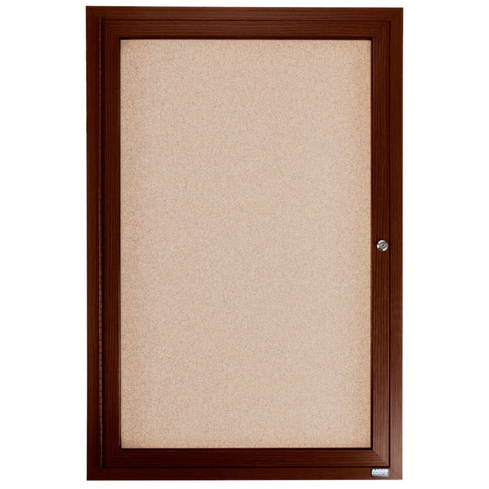 Aarco WBC4836R 48" x 36" Enclosed Hinged Locking 1 Door Bulletin Board with Walnut Finish