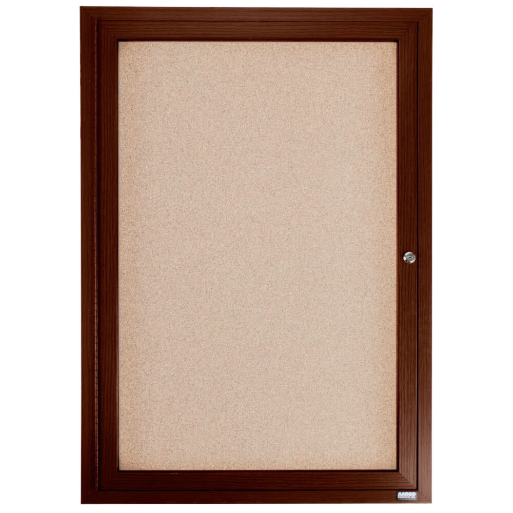 Aarco WBC3630R 36" x 30" Enclosed Hinged Locking 1 Door Bulletin Board with Walnut Finish