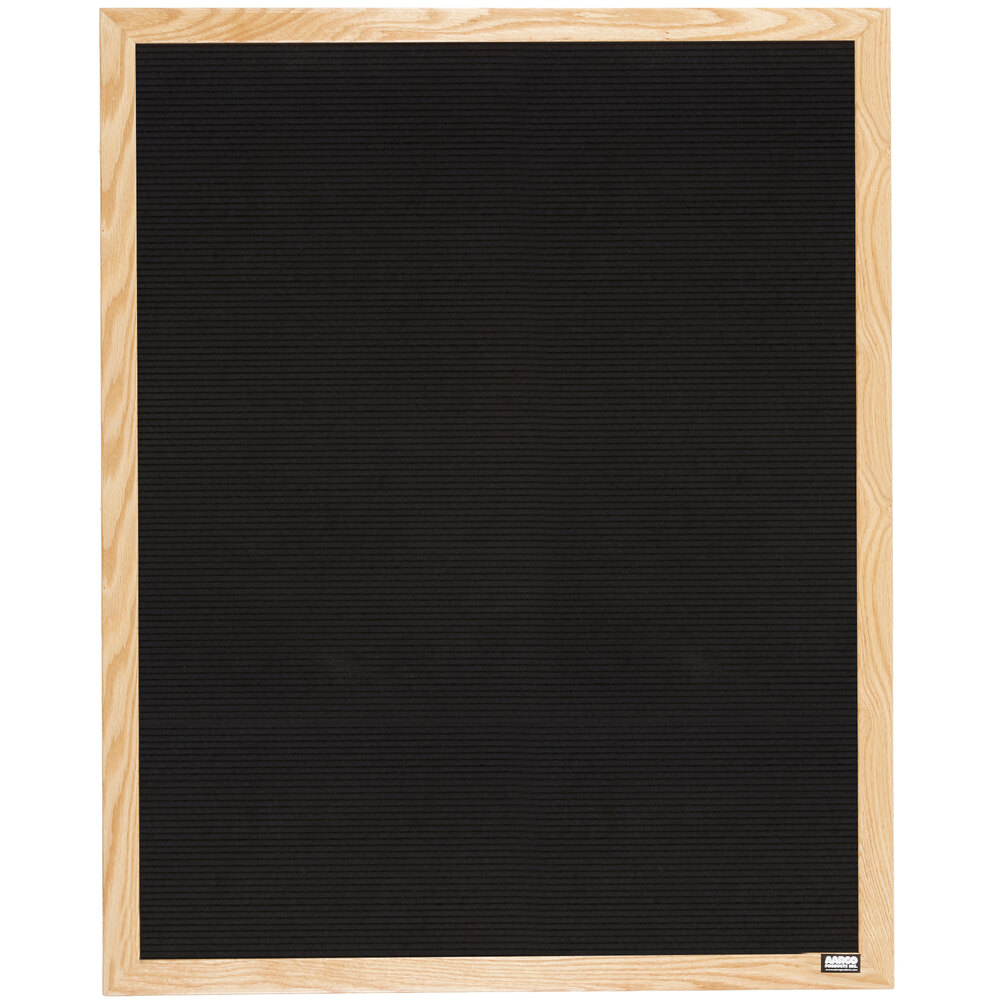 Aarco AOFD3630L 36" x 30" Black Felt Open Face Vertical Indoor Message Board with Oak Wood Frame and 3/4" Letters