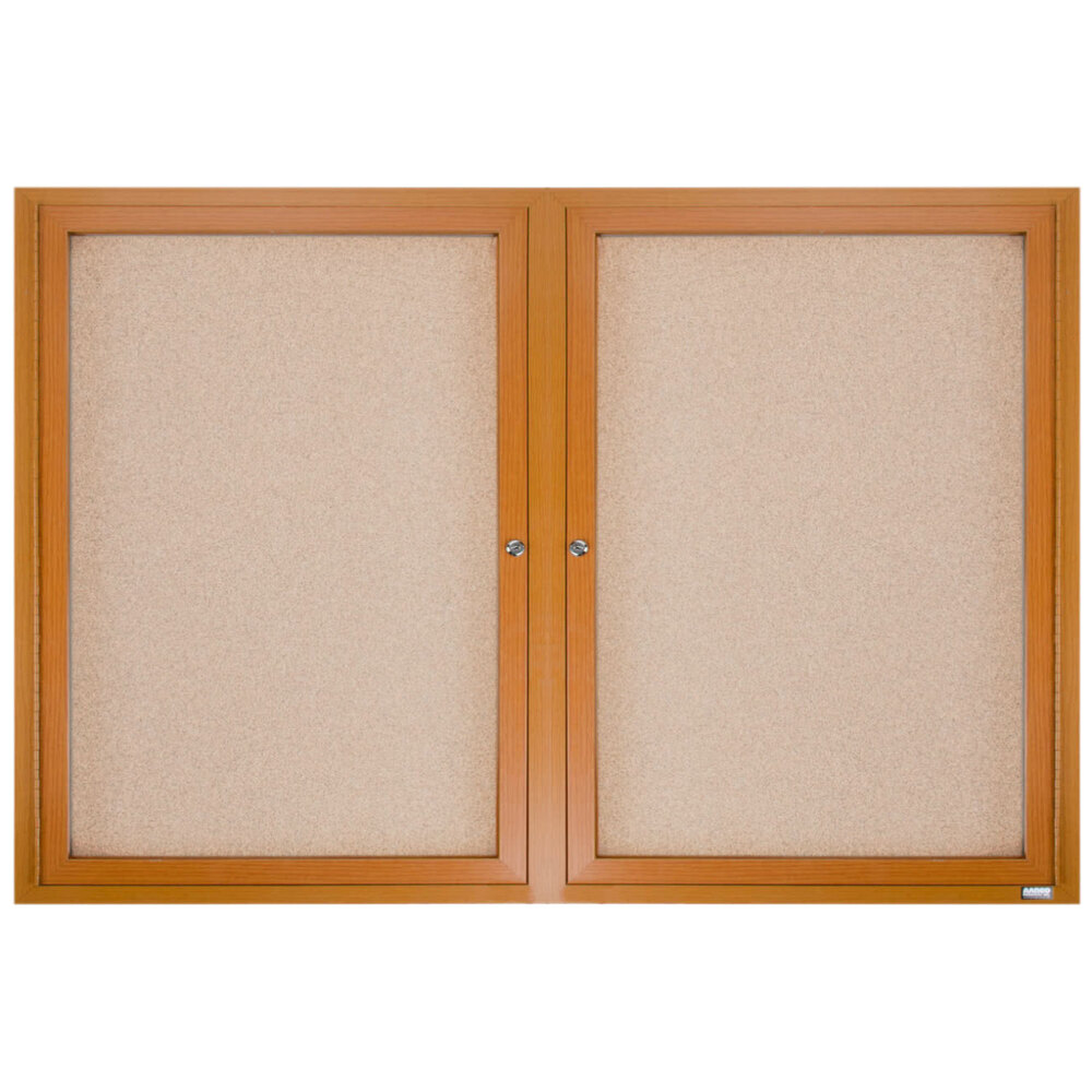 Aarco OBC3660R 36" x 30" Enclosed Indoor Hinged Locking 2 Door Bulletin Board with Natural Oak Frame