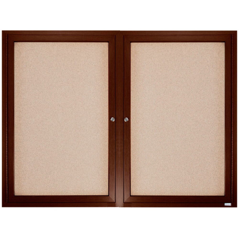 Aarco WBC3648R 36" x 48" Enclosed Hinged Locking 2 Door Bulletin Board with Walnut Finish