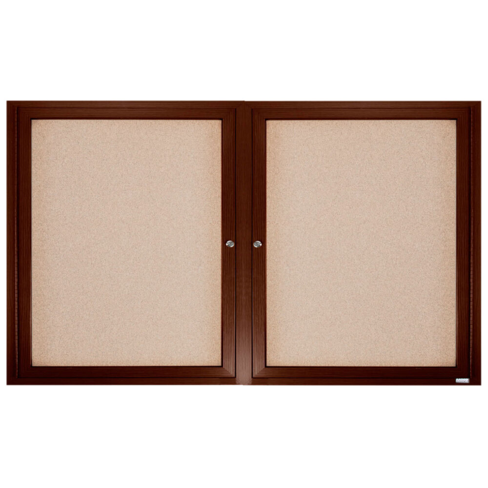 Aarco WBC3672R 36" x 72" Enclosed Hinged Locking 2 Door Bulletin Board with Walnut Finish